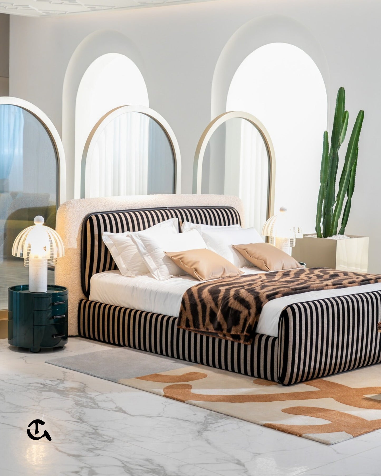 Lit Design Contemporain à Rayures