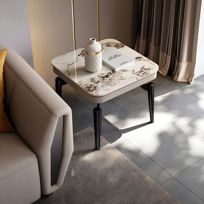 Table d'appoint en métal et pierre style moderniste