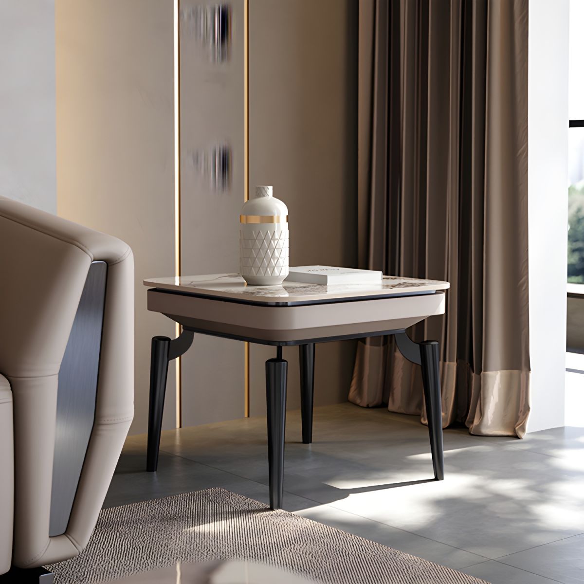 Table d'appoint en métal et pierre style moderniste