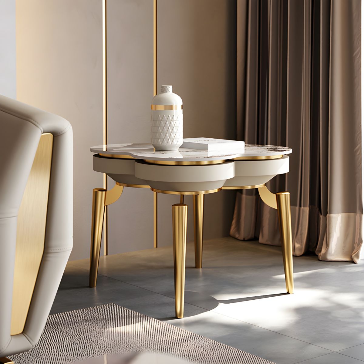 Table d'appoint en métal et pierre style moderniste