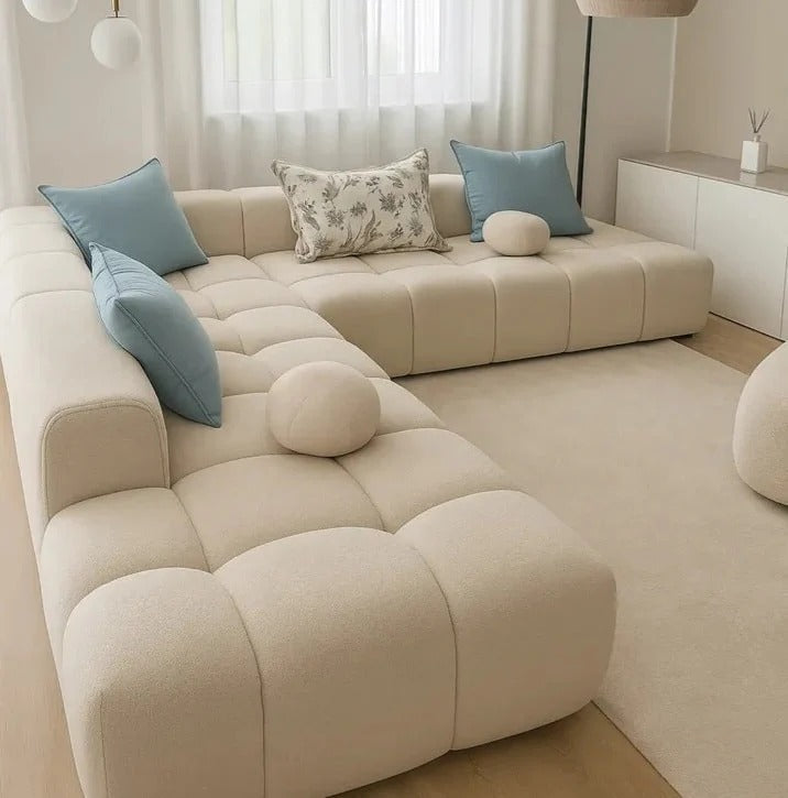 Salon NuageSalon moderne en tissu bouclé, doux et ultra-confortable.Couleur : Beige Écru