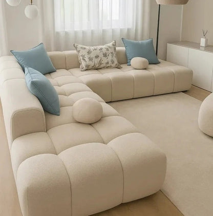 Salon NuageSalon moderne en tissu bouclé, doux et ultra-confortable.Couleur : Beige Écru