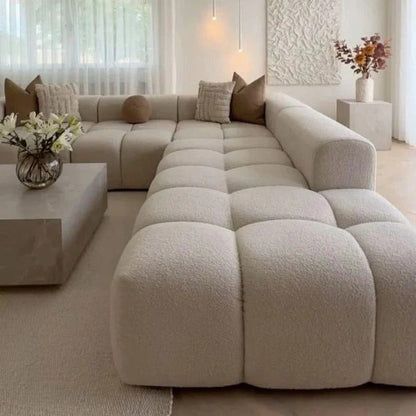 Salon NuageSalon moderne en tissu bouclé, doux et ultra-confortable.Couleur : Beige Écru