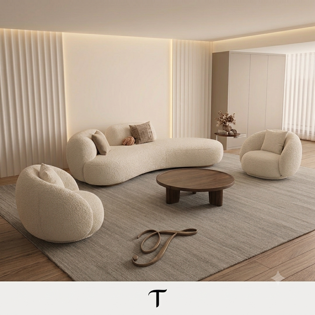 Canapé Curvé Organique en Tissu Bouclette – Terracotta