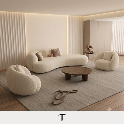Canapé Curvé Organique en Tissu Bouclette – Terracotta
