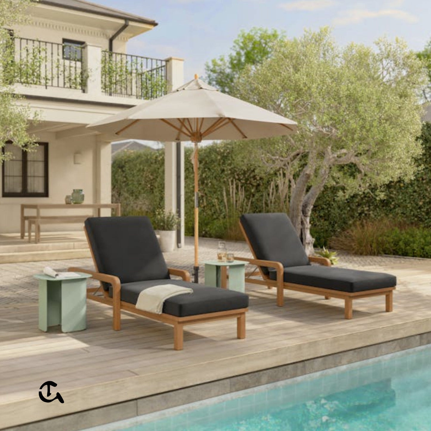Chaise Longue de Jardin en Bois de Teck (avec Coussin)