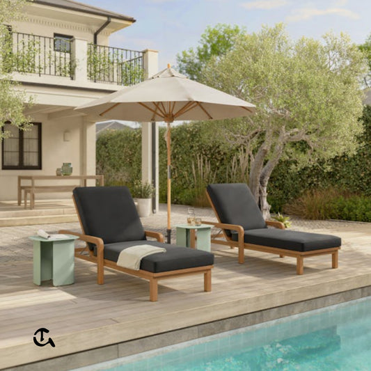 Chaise Longue de Jardin en Bois de Teck (avec Coussin)