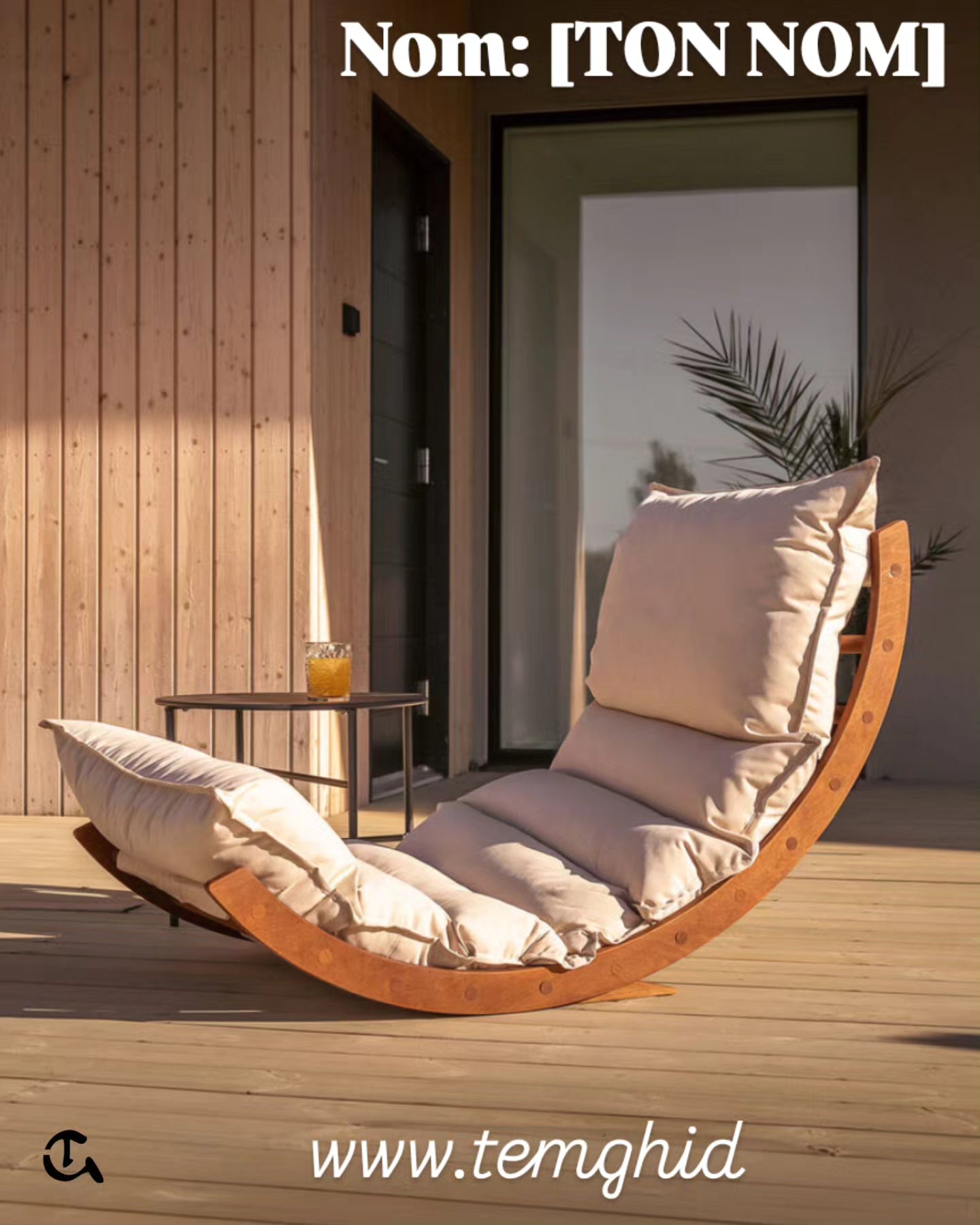 1. Nom du Produit (
Chaise à Bascule Design ( 
Transat à Bascule Incurvé
