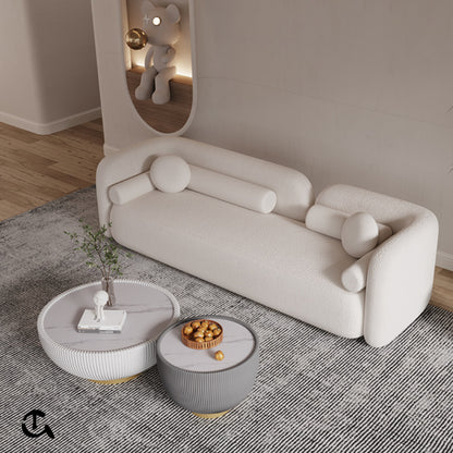 Canapé Curve Bouclé – Off WhiteDescription : Sublimez votre salon avec ce canapé moderne aux formes courbes et au tissu bouclé ultra-doux. (Copie)