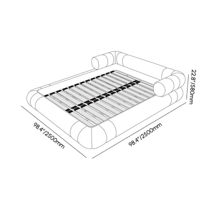 CHAMBRE SÉRÉNITÉ
Lit en tissu bouclé blanc et chevets suspendus en bois avec LED.