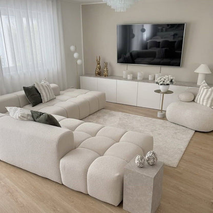 Salon NuageSalon moderne en tissu bouclé, doux et ultra-confortable.Couleur : Beige Écru