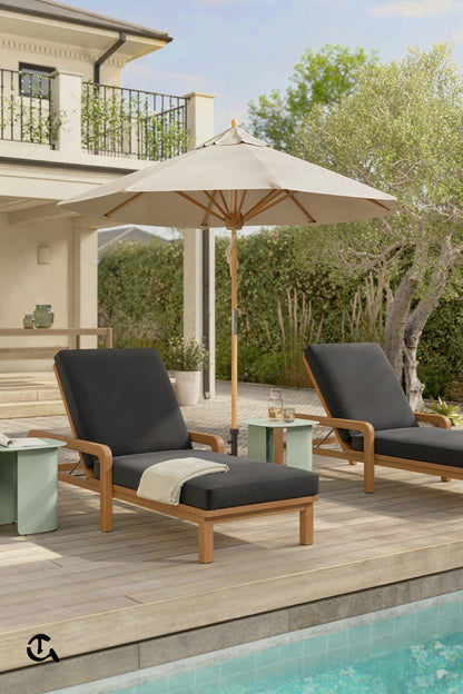 Chaise Longue de Jardin en Bois de Teck (avec Coussin)
