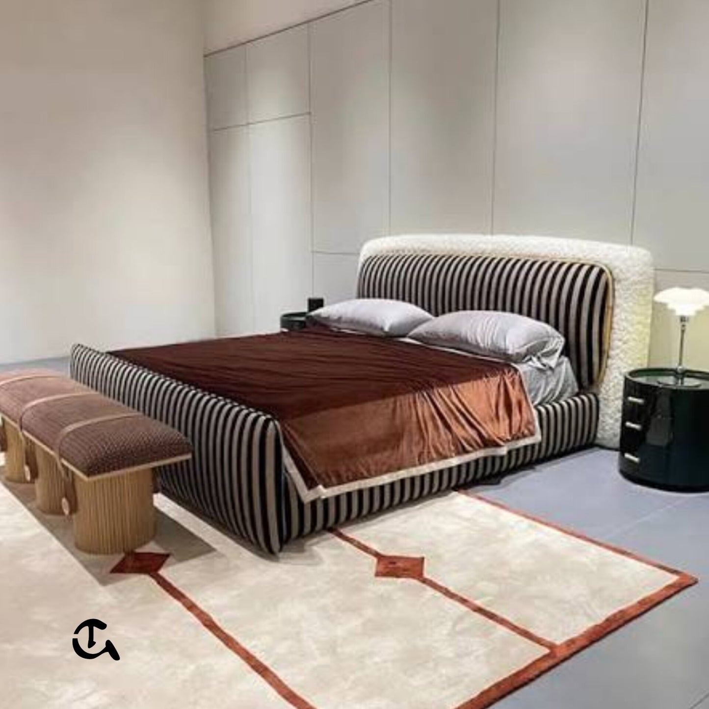 Lit Design Contemporain à Rayures