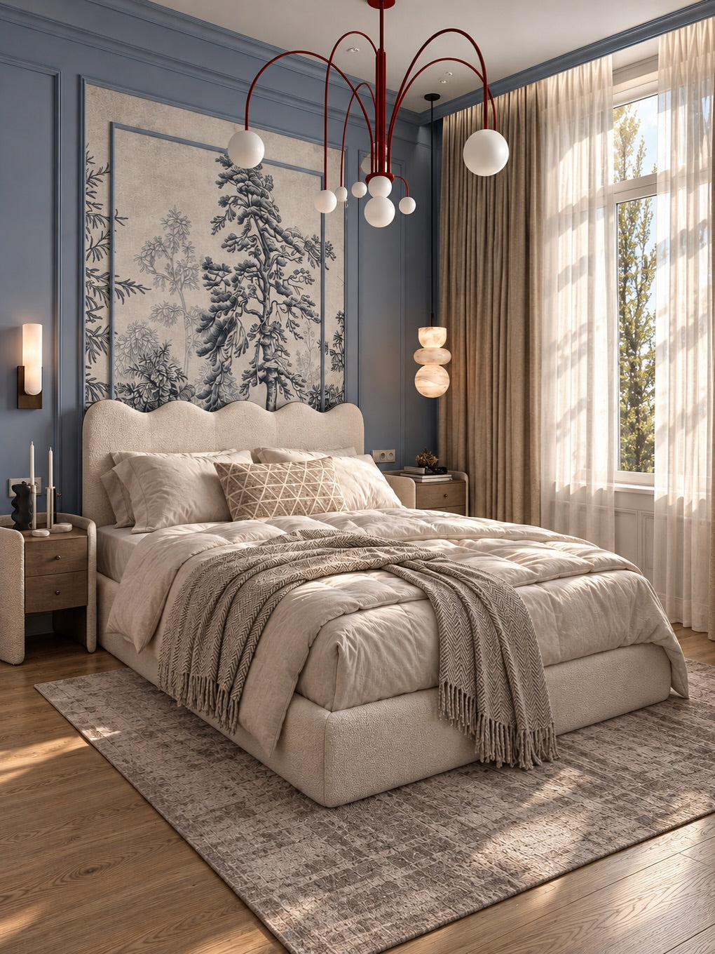 Lit Onde - Un lit au design moderne et élégant qui allie un confort exceptionnel à une esthétique raffinée. Doté d'une tête de lit enveloppante et d'un revêtement de haute qualité, il s'intègre parfaitement dans toutes les chambres pour un sommeil tout en