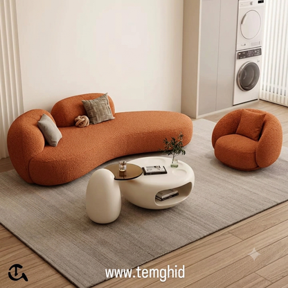 Canapé Curvé Organique en Tissu Bouclette – Terracotta