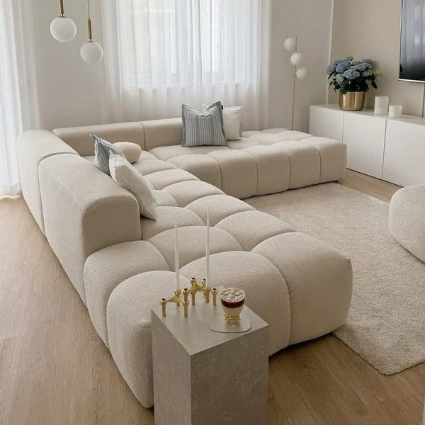 Salon NuageSalon moderne en tissu bouclé, doux et ultra-confortable.Couleur : Beige Écru